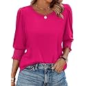 XIEERDUO Blouses for Women Dressy Casual 3/4 Length Sleeve Womens Tops with Smocked Cuffs