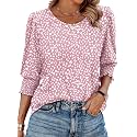 XIEERDUO Blouses for Women Dressy Casual 3/4 Length Sleeve Womens Tops with Smocked Cuffs