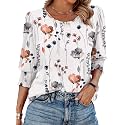 XIEERDUO Blouses for Women Dressy Casual 3/4 Length Sleeve Womens Tops with Smocked Cuffs