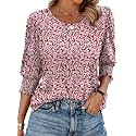 XIEERDUO Blouses for Women Dressy Casual 3/4 Length Sleeve Womens Tops with Smocked Cuffs