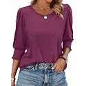 XIEERDUO Blouses for Women Dressy Casual 3/4 Length Sleeve Womens Tops with Smocked Cuffs