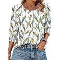 XIEERDUO Blouses for Women Dressy Casual 3/4 Length Sleeve Womens Tops with Smocked Cuffs