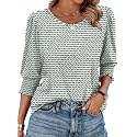 XIEERDUO Blouses for Women Dressy Casual 3/4 Length Sleeve Womens Tops with Smocked Cuffs