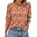 XIEERDUO Blouses for Women Dressy Casual 3/4 Length Sleeve Womens Tops with Smocked Cuffs