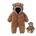 XIFAMNIY Baby Bear Fleece Snowsuit Warm Hooded Romper with Buttons