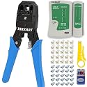 XIKKART 6 in 1 Combo Set, Rj45 Rj11 Crimping Tool Kit For Cat5e/cat6 With Network Cable Tester, 20PCS Connector And 20PCS Strain Relief Boot Cover Cap And Wire Stripper And Cutter Tool, 9V Battery
