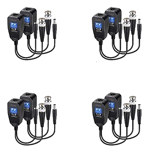 xikkart 8mp pv passive video balun bnc dc to rj45 network transceiver cat5cat6 adapter ahdtvicvicvbs for full hd cctv dvr security surveillance camera system pack of 4 15m black