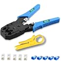 XIKKART 3-in-1 RJ45 Crimping Tool Kit – Wire Stripper, Cutter &amp; Crimper for RJ45, RJ11, RJ12, Cat5e/Cat6 LAN Cable with 5 Connectors &amp; 5 Boot Covers – Blue