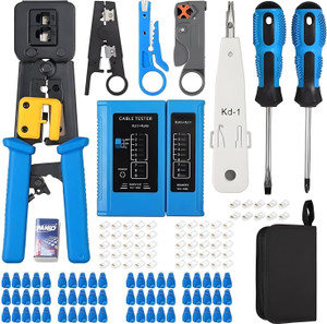 xikkart crimping tool rj45 wire cutter tool kit 50pcs rj45 cat6 passthrough connector 50pcs covers network cable tester wire punch down cutter battery tool kit manual crimper
