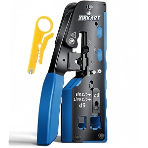 xikkart professional rj45 pass through crimping tool heavy duty ethernet network cable crimper with wire stripper amp cutter for cat7 cat6a cat6 cat5e cat5 lan installation