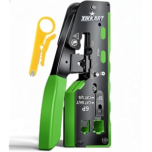 xikkart rj45 pass through crimping tool for cat7 cat6a cat6 cat5e cat5 ethernet cables all-in-one ethernet network crimper tool with cutter wire stripper amp pass-through connectors support