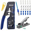 XIKKART Crimping Tool RJ45, Pass Through All-in-One Ethernet Crimper Cat7 Cat6 Cat5E Tools with Universal Stripper, 10pc Cat6 and 10pc Cat7 Passthrough Connectors, 10pc Covers Wire Cutter(Multicolor)