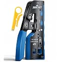 XIKKART Professional RJ45 Pass Through Crimping Tool, Heavy Duty Ethernet Network Cable Crimper with Wire Stripper &amp; Cutter for Cat7 Cat6A Cat6 Cat5e Cat5 LAN Installation