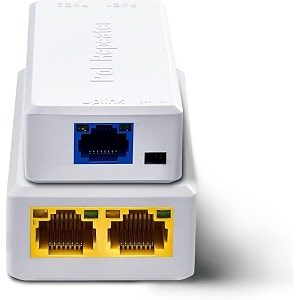 xikkart 4 port poe extender with 1 in 3 out repeater support ieee8023afat 100mbps ethernet powered passthrough switch extend 100m328ft wall and din-rail mount white