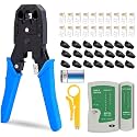 XIKKART RJ45 Crimping Tool Kit with Wire Stripper & Cutter, Cable Tester, 20PCS RJ45 Connectors, 20PCS Boots & 9V Battery | LAN Network Installation Tool for Cat5, Cat5e, Cat6 Ethernet Cable