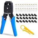 XIKKART 3-in-1 RJ45 Crimping Tool Kit – Wire Stripper, Cutter &amp; Crimper for RJ45, RJ11, RJ12, Cat5e/Cat6 LAN Cable with 20 Connectors &amp; 20 Boot Covers – Blue/Green