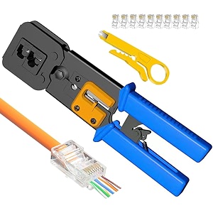 xikkart tool kit  crimping tool  passthrough tool kit wire stripper and cutter 20pcs rj45 cat6 pass through connectors crimper rj45 ethernet crimping tool kit 3 in 1 kit