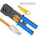 XIKKART Tool Kit | Crimping Tool | Passthrough Tool kit| wire stripper and cutter, 20PCS RJ45 Cat6 Pass Through Connectors, Crimper, rj45 ethernet crimping tool kit, (3 in 1 Kit)