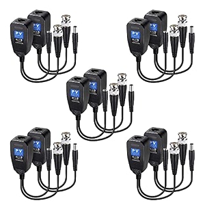 xikkart video balun  8mp pack of 5 passive bnc dc to rj45 network transceiver cat5cat6 adapter ahdtvicvicvbs for full hd cctv dvr security surveillance camera system black 5 pair