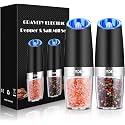 XinXu Gravity Electric Pepper and Salt Grinder Set, Adjustable Coarseness, Battery Powered with LED Light, One Hand Automatic Operation, Black -2 Pack