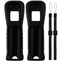 XiQiDianr 2 Packs Silicone Case Cover with Wrist Strap for Nintendo Wii Remote Controller (Black 2)