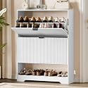 Xixini Shoe Storage Cabinet for Entryway with 2 Flip Drawers, Hidden Slim Wood Shoe Organizer with Modern Fluted Panel, Freestanding Narrow Shoe Rack for Front Door Entrance, Hallway, Foyer, White