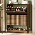 Xixini Shoe Storage Cabinet for Entryway with 2 Flip Drawers, Slim Hidden Shoe Organizer with Modern Fluted Panel, Wood Freestanding Narrow Shoe Rack for Front Door Entrance, Hallway, Foyer, Walnut
