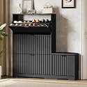Xixini Shoe Storage Cabinet for Entryway with 3 Flip Drawers &amp; Bench, Slim Wood Shoe Organizer with Modern Fluted Panel, Freestanding Narrow Shoe Rack for Front Door Entrance, Hallway, Foyer, Black