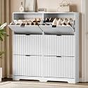 Xixini Shoe Storage Cabinet for Entryway with 6 Flip Drawers, Hidden Slim Wood Shoe Organizer with Modern Fluted Panel, Freestanding Narrow Shoe Rack for Front Door Entrance, Hallway, Foyer, White