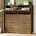 Xixini Shoe Storage Cabinet for Entryway with 6 Flip Drawers, Narrow Slim Wood Shoe Organizer with Modern Fluted Panel, Freestanding Hidden Shoe Rack for Front Door Entrance, Hallway, Foyer, Walnut
