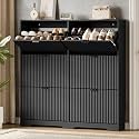 Xixini Shoe Storage Cabinet for Entryway with 6 Flip Drawers, Hidden Slim Wood Shoe Organizer with Modern Fluted Panel, Freestanding Narrow Shoe Rack for Front Door Entrance, Hallway, Foyer, Black