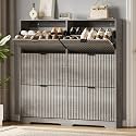 Xixini Shoe Storage Cabinet for Entryway with 6 Flip Drawers, Hidden Slim Wood Shoe Organizer with Modern Fluted Panel, Freestanding Narrow Shoe Rack for Front Door Entrance, Hallway, Foyer, Grey