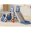 XJD 5 in 1 Toddler Slide, Kids Slide for Toddlers Age 1-3, Outdoor Indoor Playset for Toddlers with Basketball Hoop and Ball (Blue gley, Slide)
