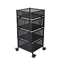 4 Layer with Top Layer Kitchen Rotating Trolley Storage Rack, Kitchen Storage Rack, Fruit & Vegetable Storage Rack, Storage Rack, Multi Purpose Storage Rack (4 Layer, Square Shape, Black)
