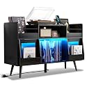XL Record Player Stand,Turntable Stand Shelf w/Power Outlet &amp; LED Light