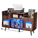 XL Record Player Stand,Turntable Stand Shelf w/Power Outlet &amp; LED Light
