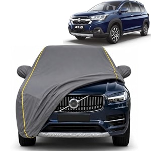 xl6 100 waterproof car cover  dustproof sun protection cover  soft cotton lining  triple stitched  mirror pocket  antenna pocket  all weather body cover grey with yellow piping