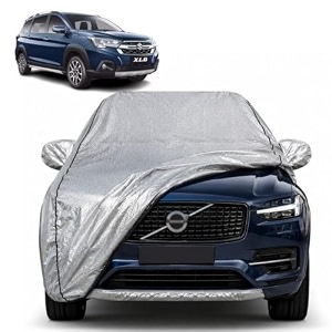 xl6 100 waterproof car cover  dustproof sun protection cover  soft cotton lining  triple stitched  mirror pocket  antenna pocket  all weather body cover silver with yellow piping