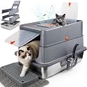 XLarge Stainless Steel Litter Box with Flip Top Lid, High Sided Enclosed Metal Cat Litter Pan, Dog Proof Odor Control Easy Clean, Includes Litter Mat&Scoop, Step Pedal, Carbon Filter, Gray-XL