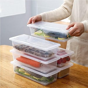 xmart india fridge storage box with removable drain plate and lid stackable fridge storage containers 1500ml - ideal for storing vegetables fruits kitchen accessories items for home6 pcs