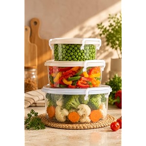 xmart india airtight kitchen storage container set  round transparent bpa-free food storage boxes with clip lock lids  stackable pantry organizer for dry food amp refrigerator storage 3