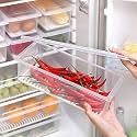 Xmart India Fridge Storage Box with Removable Drain Plate and Lid, Stackable Fridge Storage containers, 1500ML - Ideal for Storing Fish, Vegetables, Fruits Kitchen Accessories Items for Home(4 Pcs)