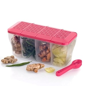 xmart india multipurpose plastic 4 in 1 masala box for kitchen spice boxes for kitchen4 compartment storage containers grocerycerealdry fruits dabba 1800 ml with 4 spoonspink