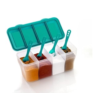 xmart india multipurpose plastic storage box and organiser spice boxes for kitchen4 grid storage containers grocerycerealkitchen accessories items for home 1800 ml with 4 spoons pista
