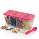 Xmart India Multipurpose Plastic 4 in 1 Masala Box for Kitchen, Spice Boxes for Kitchen,4 Compartment Storage Containers Grocery,Cereal,Dry Fruits Dabba 1800 Ml with 4 Spoons(Pink)