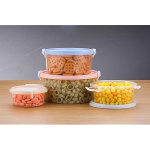 xmart india round food storage container set bpa-free transparent kitchen storage containers with 4-side clip lock lids  700ml 1300ml 2100ml amp 3300ml pantry organizer for snacks cereals 4