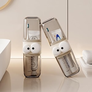 xmart india travel toothbrush holder bathroom organizer with cute eye design  unbreakable stackable dustproof water cups for kids amp adults  modern vanity accessory