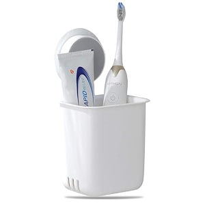 xmart india wall-mounted tooth brush holder bathroom - self-adhesive bathroom organizer for toothbrushes toothpaste shavers amp makeup brushes bathroom organiser without drill 1 pc