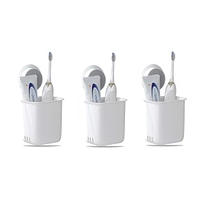 xmart india wall-mounted toothbrush holder - self-adhesive bathroom organizer for toothbrushes toothpaste shavers amp makeup brushes - sturdy plastic toothbrush stand 3 pcs