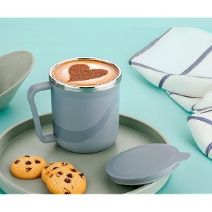 xmart indiainsulated stainless steel coffee mug with lid  300ml double wall tea amp milk mug for travel home office restaurant stylish leakproof drinkware gifts for womanman2 pcs light gray